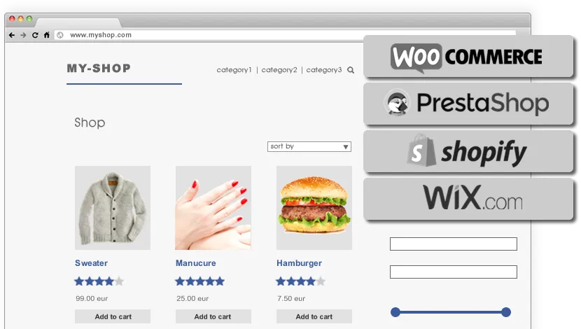 Plateformes e-commerce WooCommerce, PrestaShop, Shopify et Wix
